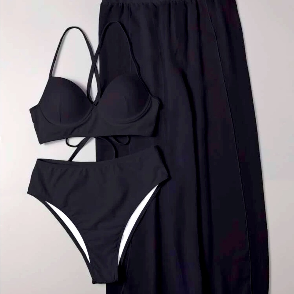 SHEIN Black Sporty Bikini with White Trim